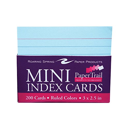 ROARING SPRING PaperTrail Ruled Index Cards (200 Count), 3" x 2.5", Assorted Colors