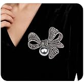 Vintage Rhinestone Bowknot Brooches Pin for Women,Dainty Zircon Ribbon Pearl Statement Brooch Pin,Trendy Party Crystal Jewelry Accessories Gift