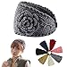 Women Crochet Headband Knit Hairband Flower Winter Ear Warmer Headwrap (Gray)
