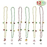 Set of 12 Christmas Jingle Bells Necklaces for Christmas and Holiday Party Favors with 6 Designs