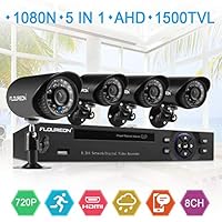 FLOUREON 8CH House Camera System DVR 1080N + 4 Outdoor/Indoor Bullet Home Security Cameras 1500TVL HD Resultion Night Version for House/Apartment/Office (8CH+1500TVL)