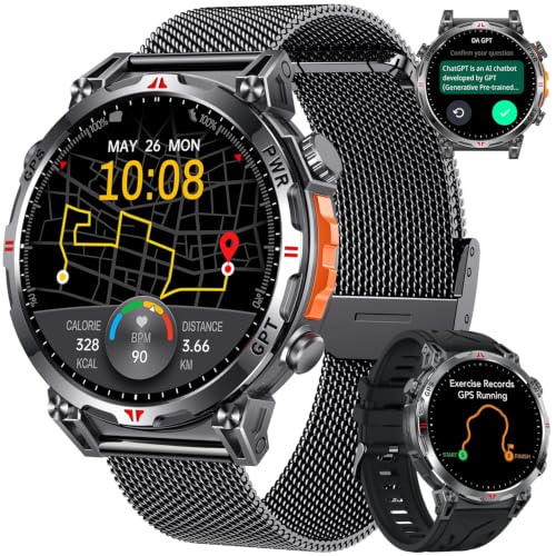 GPS Smartwatch Men's Sports Watch Fitness Watch: 1.7 Inch AMOLED Display with Bluetooth Calls/ChatGPT/3ATM/100+ Sports Modes Outdoor Smart Watch with Heart Rate Sleep Monitor Pedometer Compatible iOS