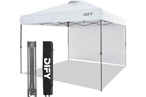 DIFY 10x10 Durable Pop Up Canopy with 1 Removable Sidewall, Outdoor Canopy Tent with Roller Bag, Easy to Assemble and Carry, Patio Outdoor Canopy for Commerce, Beach, Party.(White)