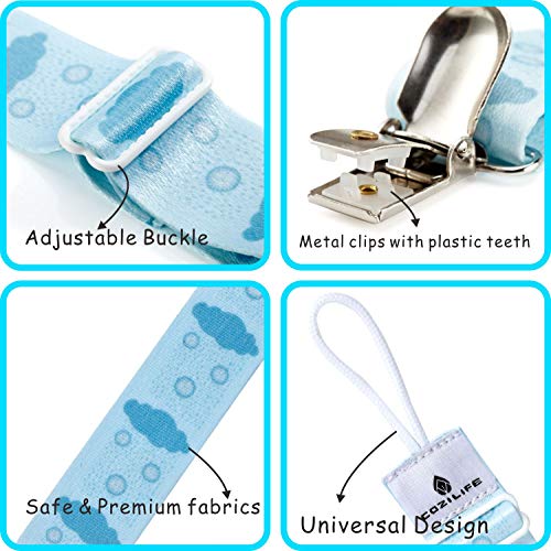 Pacifier Clips (4 Pack) - COZILIFE Premium Quality Pacifier Holder with Adjustable Belt, Universal Fit for Baby Pacifiers, Stylish Printing Suits for Boys and Girls, Kraft Box Package. - Thumbnail 2