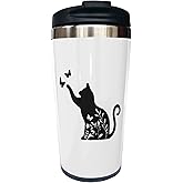 Fenmshairy Floral Cat Travel Coffee Mug 13 Oz, Cute Stainless Steel Insulated Tumbler Cup with Lid for Cat Lovers, Perfect Anniversary, Birthday & Christmas Gift for Men, Women, Sister, Friend, Bestie
