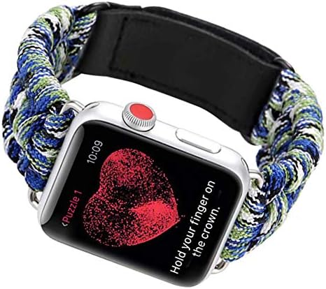 CRAZY PANDA Sport Band for Apple Watch Band 38mm 40mm, Durable Woven Nylon Quick Release Loop Breathable 550 Paracord Lifesaving Wristband for iWatch Series 4 3 2 1 - Camo Blue & Green