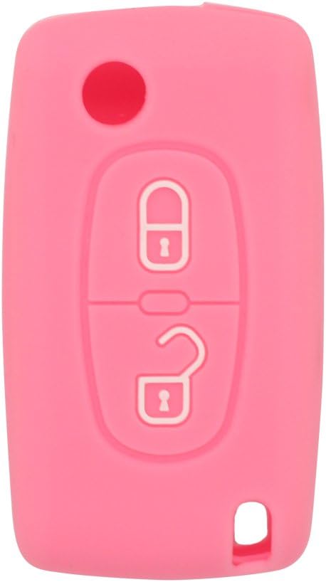 BROVACS Silicone Cover Protector Case Holder Skin Jacket Compatible with PEUGEOT CITROEN 2 Button Flip Remote Key Fob CV4302 Pink