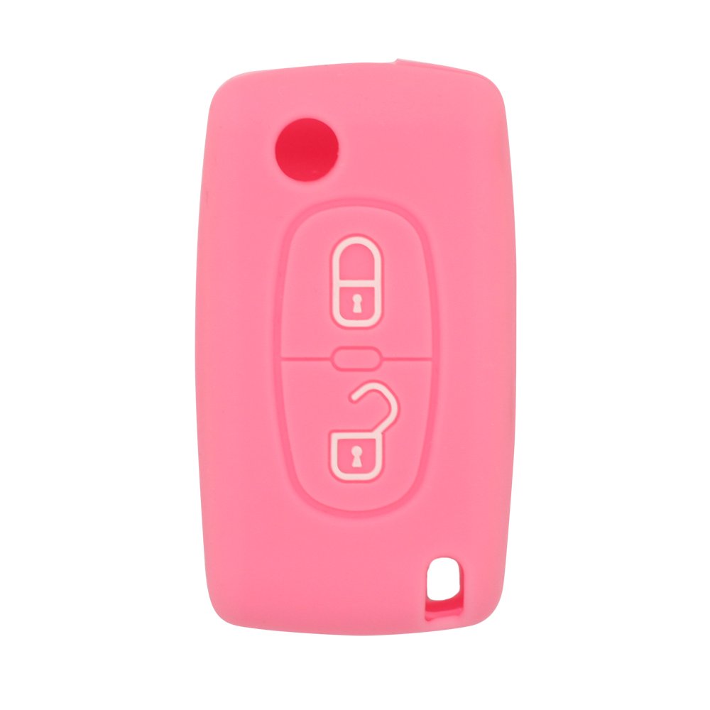 BROVACS Silicone Cover Protector Case Holder Skin Jacket Compatible with PEUGEOT CITROEN 2 Button Flip Remote Key Fob CV4302 Pink