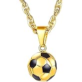 U7 Soccer Necklace for Men Football Baseball Basketball Stainless Steel Chain in Gold Silver Black Color, Shoes Pendant Necklaces for Gym Sport Players Hip Hop Jewelry, 22 Inch