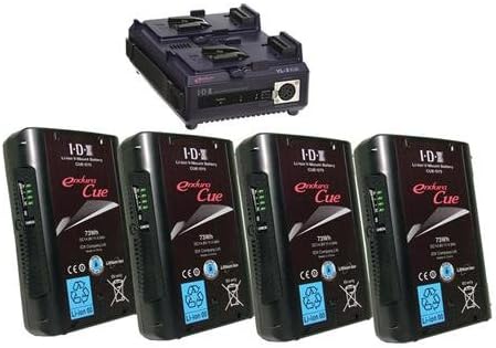IDX 4 Pack Endura Cue 73Wh V-Mount Li-ion V-Mount Battery with D Tap output - Bundle With IDX VL2PLUS 2-Channel Sequential V-Mount Charger