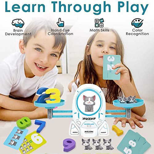 SHANDERBAR Math Educational Toys for 3 4 5 6 Year Old, Preschool Activities Teaching Learning Toys for Kindergarten Toddler 3 4 5 6 Year Olds Boys & Girls (Cat Balance Game)