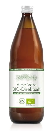 100% Aloe Vera Bio Direktsaft, Aloe Barbadensis Miller, 100% Innenfilet, handfiletiert, 1.000 ml Flasche enthält 1200mg/Liter