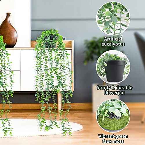 Artificial Hanging Plants, 2 Pack Faux Potted Plant with 2pcs Plant