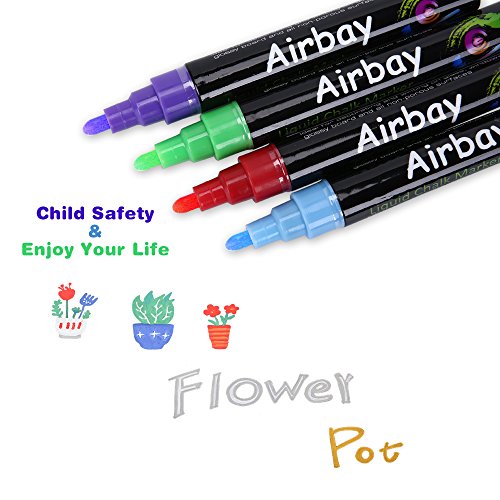 Liquid Chalk Markers 10 Colored - Airbay Washable Chalkboard Window Pens Amazing Neon Color Pens Reversible Bullet And Chisel Tip ,Brand New Revolutionary Cap