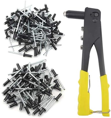 XINGYHENG Hand Pop Riveter Nozzle Wrench Riveting Tool with 100 PCS M4 M5 Black Cap Aluminum Bind Rivets Round Dome Head Open End Super Fasteners Pop Rivets Assortment Kit
