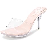 NBUUNBU Silver Clear Heels For Women Dress Shoes Transparent Strap Sexy Stilletos Heels Open Toe High Silver Heeled Sandals Pump Mules