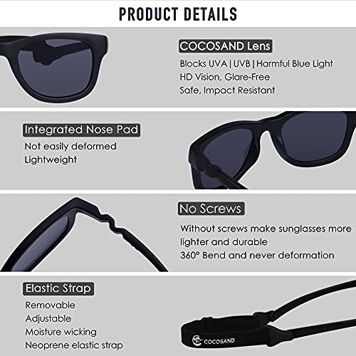 COCOSAND Baby Sunglasses with Strap UV Protection Flexible Square for