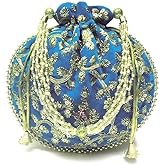 Women's Velvet Embroidered Potli Bag Purse Pouch Drawstring Bag Golden Work Wedding Gift for Women