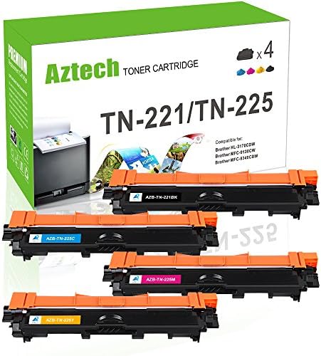 Aztech Compatible for Brother TN-221 TN-225 MFC-9130CW MFC 9130CW MFC 9330CDW Toner Cartridge for Brother MFC 9130CW HL-3170CDW HL3170CDW MFC-9330CDW MFC-9340CDW MFC 9340CDW HL-3140CW Printer-KCMY