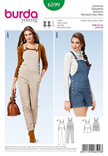 Burda Ladies Sewing Pattern 6599 Long & Short Dungarees