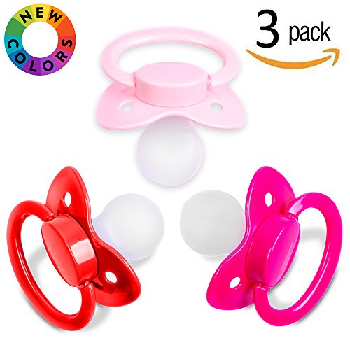 Adult Sized Pacifier ABDL Dummy for Adult Babies Three Color Pack Sweet Red | Cute Baby Pink | Hot Pink