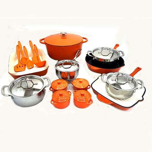 Le Chef 26-Piece Enameled Cast Iron Cookware Set (Multi-colored, OR 158).