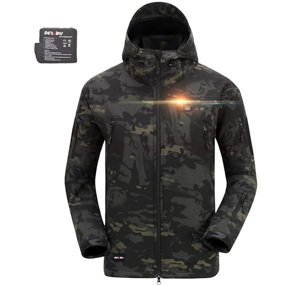 DEWBU Softshelljacke Beheizbare Jacke Softshell Winterjacke Heiz-Jacke mit Akku 7.4V und Ladegerät zum Outdoor Arbeiten Motor