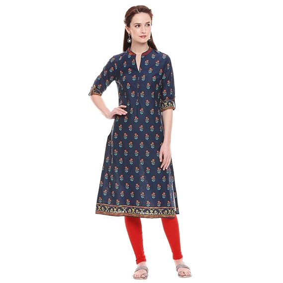 Women's Cotton Straight Kurta (Cafe PIN15328_Navy Blue_36)
