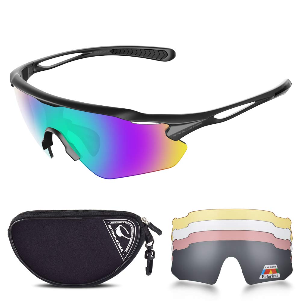Snowledge Cycling Glasses with 5 Interchangeable Lens UV 400 Protection Polarised Sports Sunglasses for Men Women Running Climbing Fishing Driving Golfing