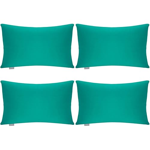 4-Pack Cotton Comfortable Solid Decorative Throw Pillow Case Rectangle Cushion Cover Pillowcase for Lumbar (Cover Only,No Insert) (12x20inch/30x50cm, Lake Blue)