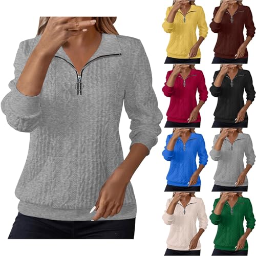 Sweatshirts For Women Half Zip Pullover Ladies Lapel-Cable Knit Jumpers Loose Fit Thermal Sweatshirt Long Sleeve Tops Winter Autumn Sweaters Warm Tunics For Office Work Daily Going Out Wear