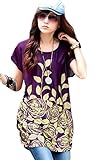 OURS Women's Short Sleeve Casual Floral Printed Dress Loose Top Blouses