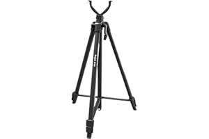 HUNTPAL Hunting Tripod Shooting Stick Gun Rifle Rest with Height Adjustment Center Column, Portable 25"-68" Leg Length Adjustable Aluminum Shooting Stand with V Yoke Gun Holder and Weight Hook
