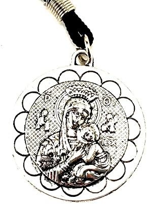 Madonna and Child Christian, Catholic Metal Pendant with Nylon Cord