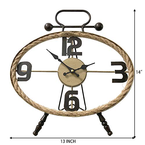 MODE HOME Oval Metal Table Clock with Rope Farmhouse Desk Clock Decorative