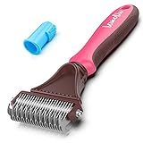 Lanoliv Pet Dematting Grooming Tool | 2 Sided Stainless Steel Undercoat Deshedding Comb for Medium and Long - Haired Cats and Dogs, Silicone Finger Toothbrush, eBook on Caring for Your Dog