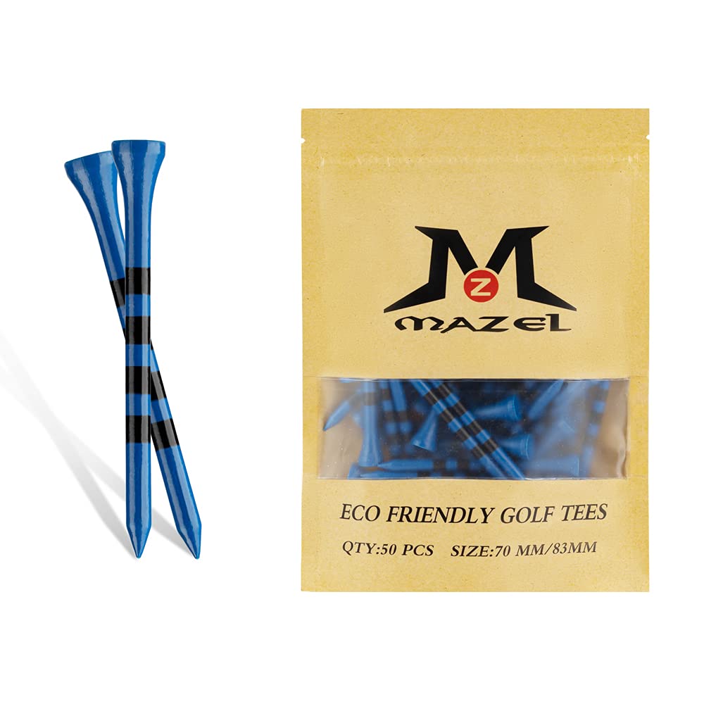MAZEL 50 Counts Bamboo Golf Tees 2 3/4"&3 1/4" Mixed Size,Smart Marking System,Low Resistance &Less Side Spin Wooden Golfing Tees