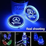 2pcs LED Car Cup Holder Lights for Mercedes-Benz, 7 Colors Changing USB Charging Mat Luminescent Cup Pad, LED Interior Atmosphere Lamp
