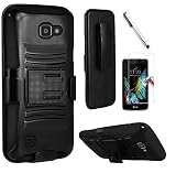 TracFone LG Rebel 4G LTE / LG K4 VS425 case, Luckiefind Dual Layer Hybrid Side Kickstand Cover Case With Holster Clip, Stylus Pen, Tempered Glass Screen Protector Accessory (Holster Black)