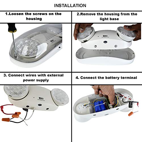 Outdoor Rated High Output White LED Emergency Light (Bug Eyes) With Battery Backup, Wet Location