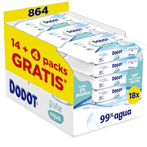 Toallitas Pure Aqua Para Bebé, 864 Toallitas (18 Packs de 48 Unidades), Ayuda A Restaurar El PH Natural De La Piel, 99% Agua, Sin plástico