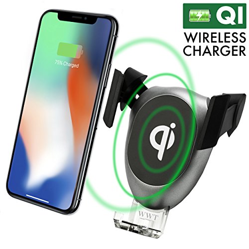 Wireless Charger, Wireless Fast Car Mount, Air Vent Phone Holder, Wireless Car Charger for iPhone - Samsung - HTC - LG and Other QI-Enabled Devices