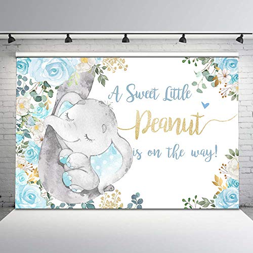 Avezano Boy Elephant Baby Shower Backdrop Blue Floral Rose Jungle Elephant Baby Shower Background 7x5ft Vinyl Blue and…