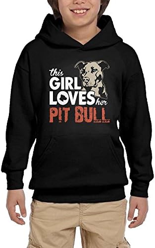 Youth Black Hoodie This Girl Loves Her Pit Bull Hoody Pullover Sweatshirt Pocket Pullover For Girls Boys M