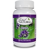 Total Natural Alfalfa Supplement 500mg 250 Capsules – Antioxidants, Green Superfood, Herbal Nutritional Support