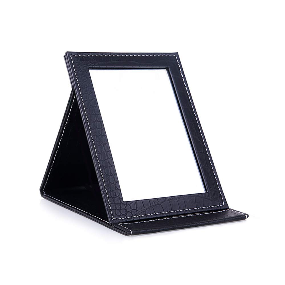 HY Makeup Mirror Portable Folding Table Mirror Desk Collapsible Tabletop PU Leather Mirror with Adjustable Standing S