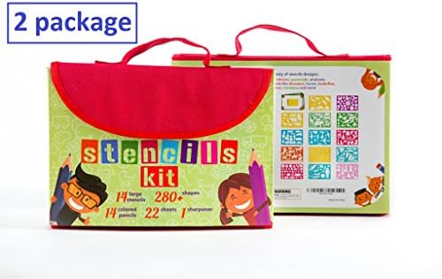 (2 Packs) Drawing Stencils Kit for Kids, LARGE stencils, Fun Activity Art Set, Exclusive Craft Case with Velcro, Educational Toy, Perfect gift for kid, 560 Shapes including Princesses, Planes, Animals