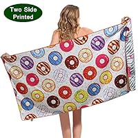 ponyprincess Microfiber Sand Free Beach Towel Blanket-Quick Dry Super Absorbent Lightweight Thin Towel for Kid Girl Women Men Adults Doughnut Flamingo Pool Towels