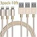 Lightning Cable, GEENKER 3Pack 10ft Nylon Braided 8pin Charging Cable Extra Long USB Cord for iphone se, 6s, 6s plus, 6plus, 6,5s 5c 5,iPad Mini, Air,iPad5,iPod on iOS9 - Gold