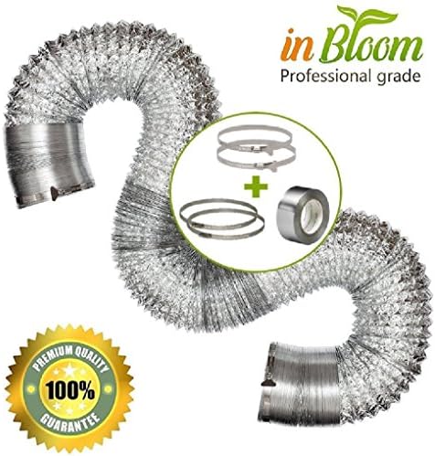 Flexible duct BUNDLE KIT - Professional 3 layered Aluminum flexible duct ,6 in x 25 ft + 4 clamps (2 butterfly Easyclamps, 2 regular clamps) + aluminum ducting tape 2 in x 50 ft